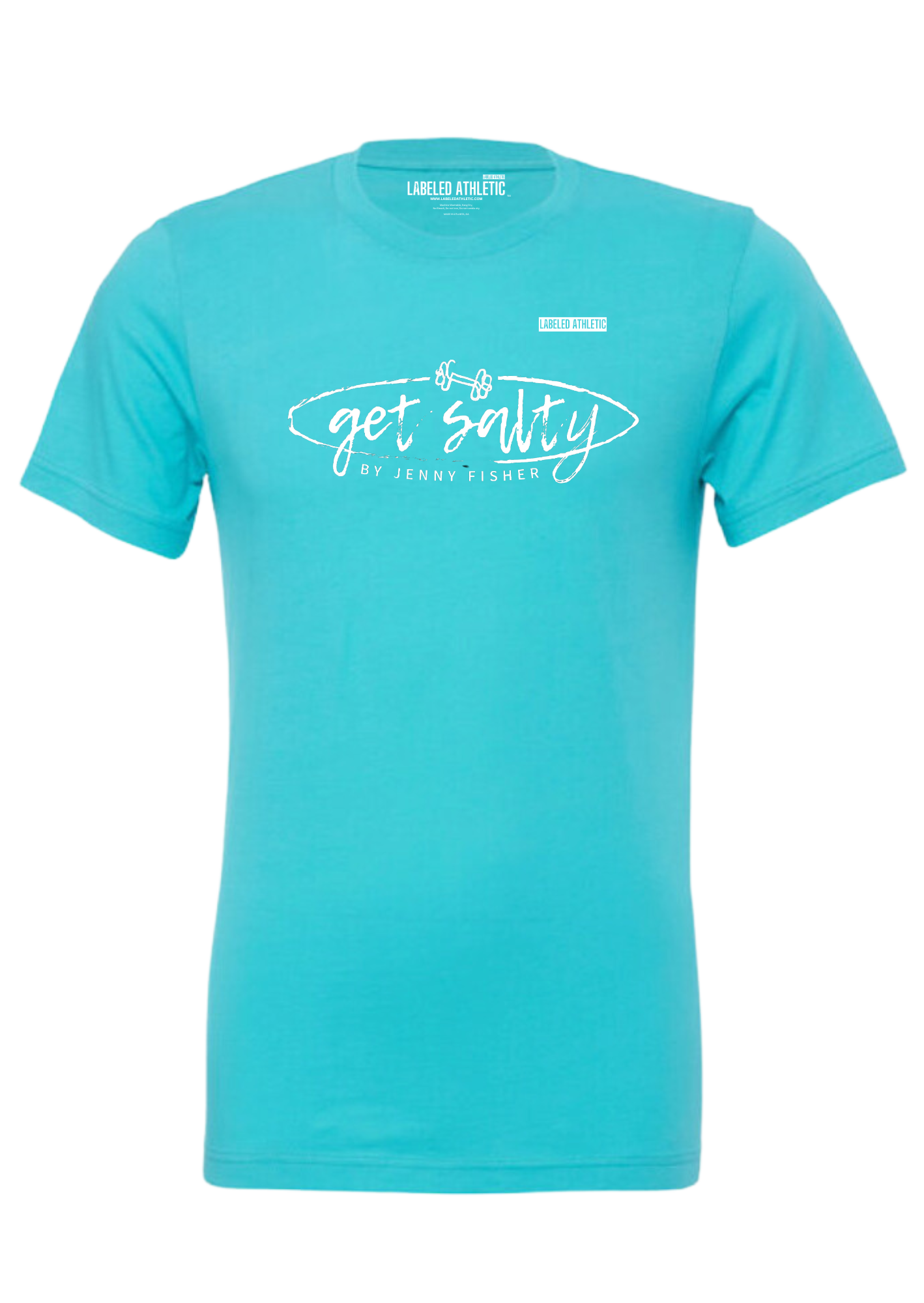 GET SALTY by Jenny Fisher - LABELED ATHLETIC T-SHIRT | TEAL/WHITE