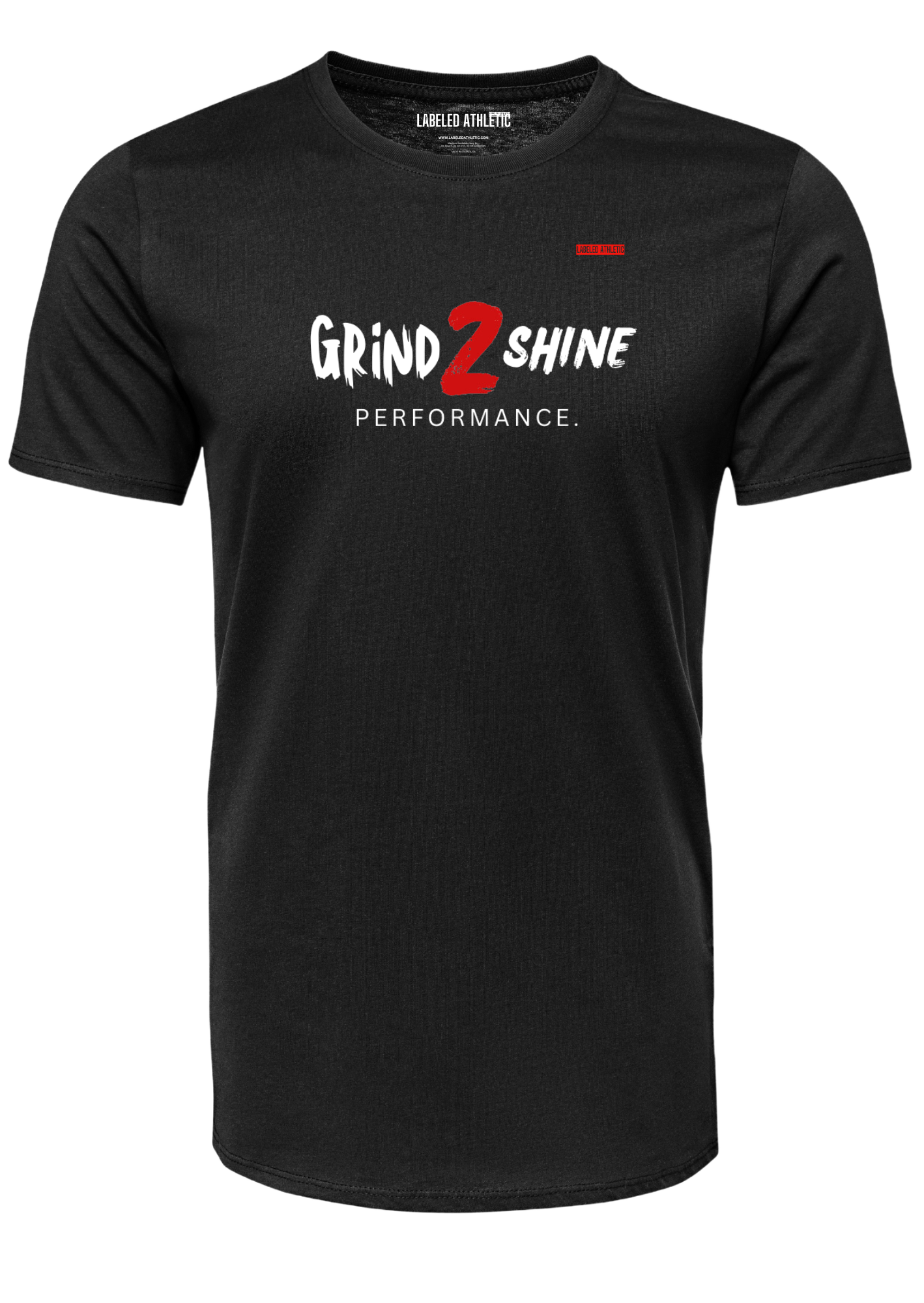 "GRIND 2 SHINE" LABELED ATHLETIC T-SHIRT | BLACK/WHITE/RED