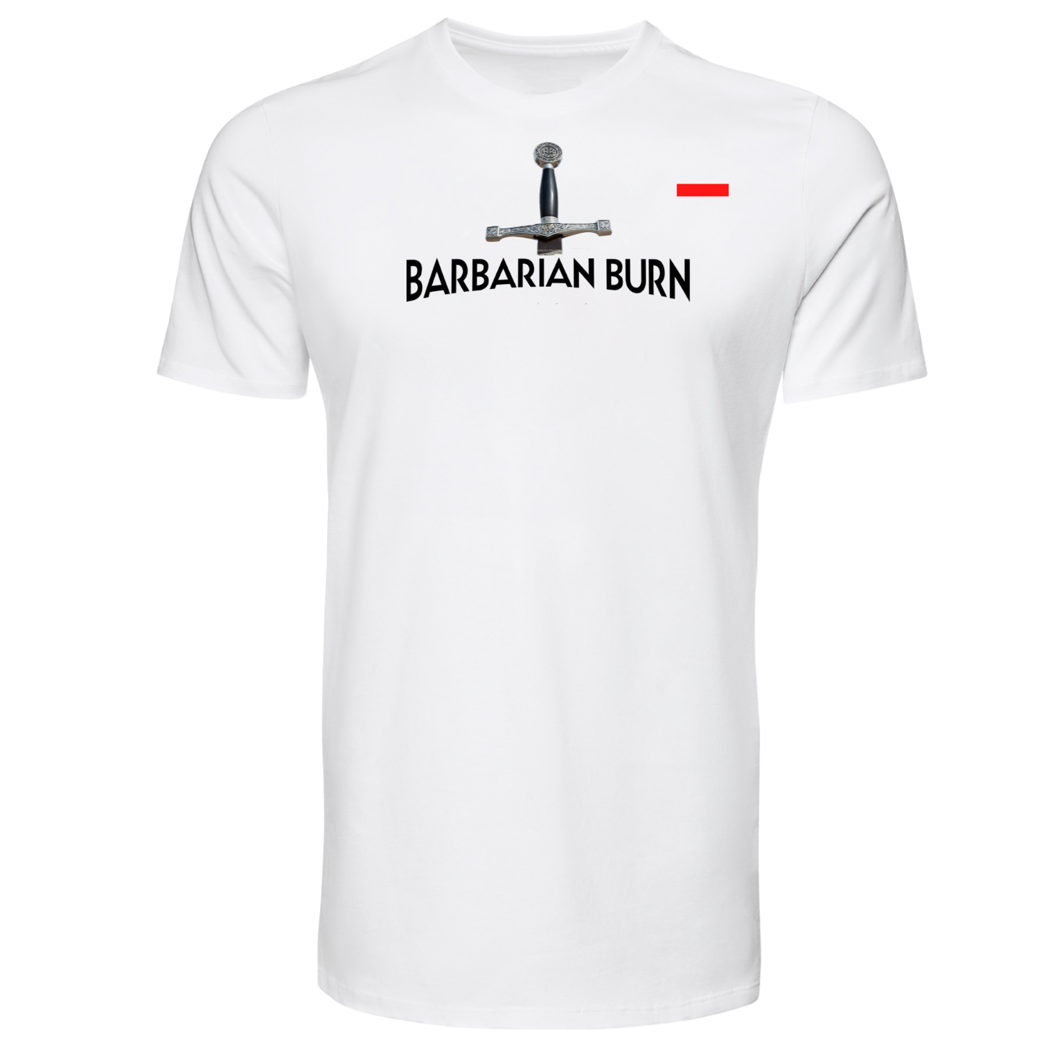 BARBARIAN (SWORD) BURN" - LABELED ATHLETIC T-SHIRT | WHITE/BLACK/RED